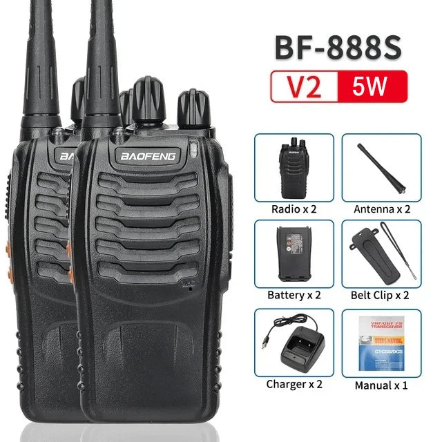 2Pcs 5W Baofeng BF-888S Walkie Talkie set  Dual Band Portable Two Way Radio Long Range Standby UHF:400-470MHz 16CH USB  Charging