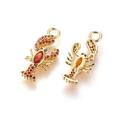 5pcs Metal Micro Pave Cubic Zirconia Pendants Lobster Orange Red Golden Color for Making DIY Jewelry Necklace Bracelet Earring