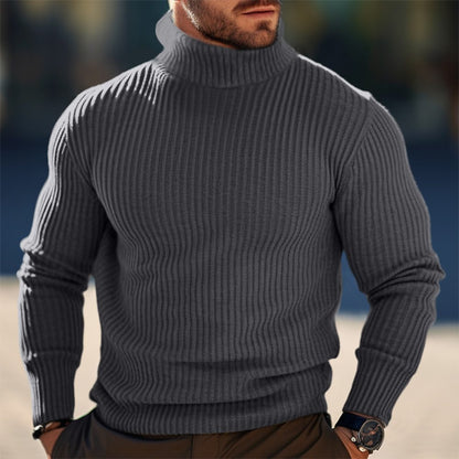 Autumn And Winter Turtleneck Solid Color Striped Sweater Men