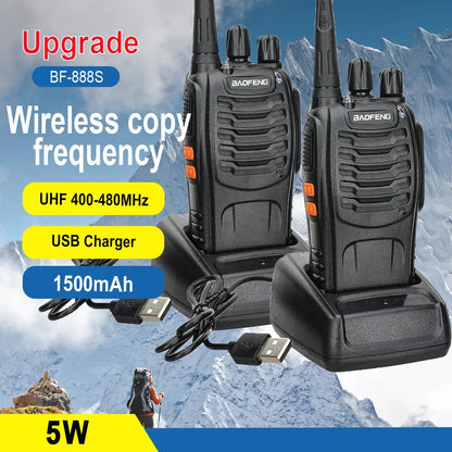 2Pcs 5W Baofeng BF-888S Walkie Talkie set  Dual Band Portable Two Way Radio Long Range Standby UHF:400-470MHz 16CH USB  Charging