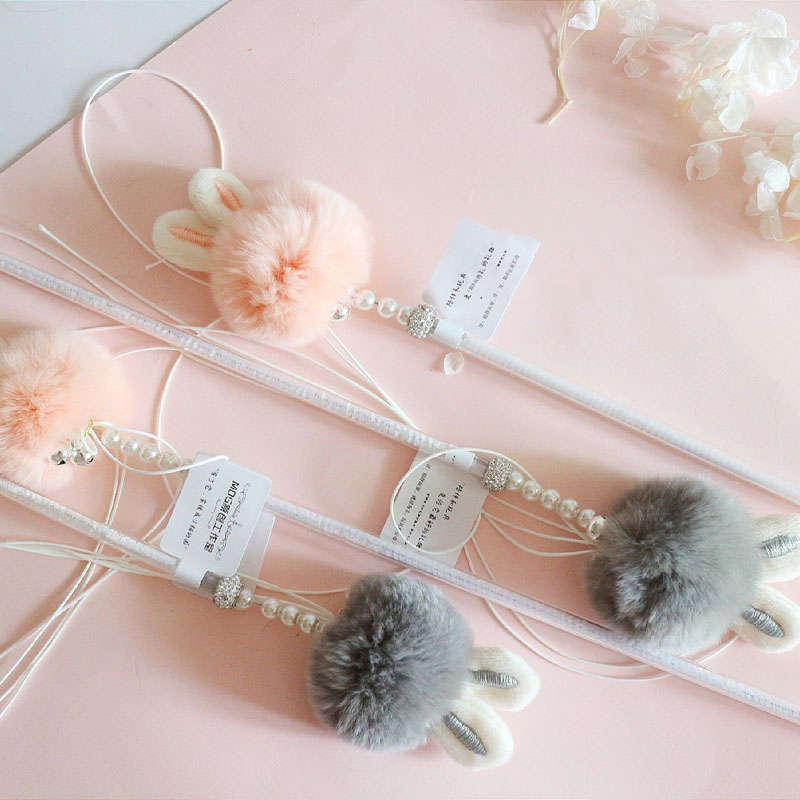 Rabbit Ears Funny Cat Stick Toy Tassel Fur Ball Bell Toy