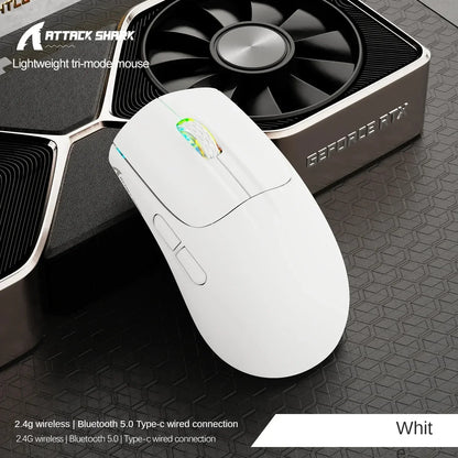 ATTACK SHARK X5 Tri-Mode Wireless Rechargeable Gaming Mouse, 49g Lightweight PAW3212 Optical Sensor GB LED Honeycomb Mouse