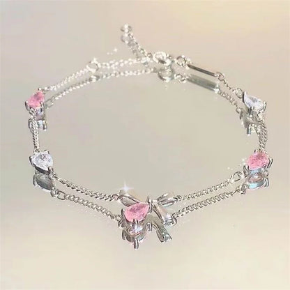 Elegant Crystal Flowers Bracelet For Women Y2K Sweet Girls Moon Cherry Blossom Bow Zircon Bracelets Luxury Designer Jewelry Gift