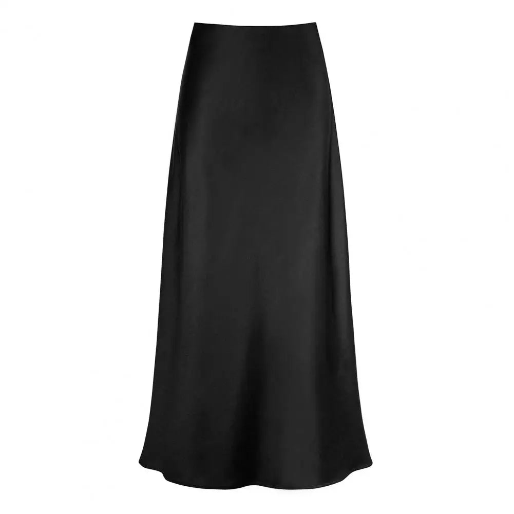 Fishtail Maxi Skirt Elegant Faux Silk Satin Skirts for Women High Waist A-line Office Lady Skirt Solid Color Glossy Finish