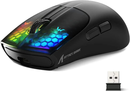 ATTACK SHARK X5 Tri-Mode Wireless Rechargeable Gaming Mouse, 49g Lightweight PAW3212 Optical Sensor GB LED Honeycomb Mouse